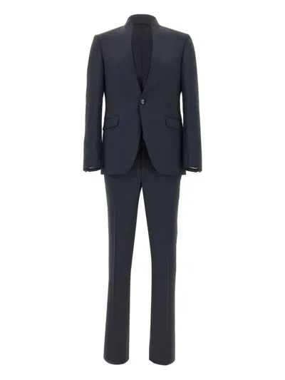 Carlo Pignatelli Mandarin Collar Three-piece Suit In Blue