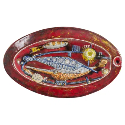 Pre-owned Carlo Zauli Italian Ceramic Decorative Wall Plate Dish, Italy 1950s In Brown