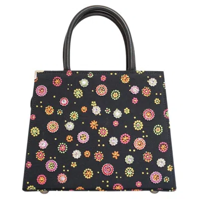 Pre-owned Carlo Zini Contemporary Women's Black Floral Swarovski Crystal Handbag
