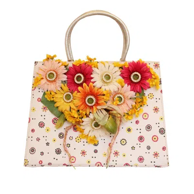 Pre-owned Carlo Zini Floral Jewel Bag With Swarovski Crystals In White