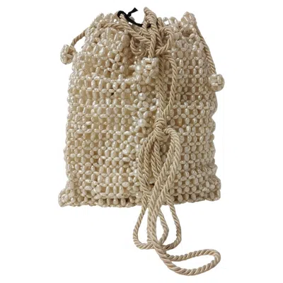 Pre-owned Carlo Zini Women's Contemporary River Pearls Embroidered Pochette Bag In Brown