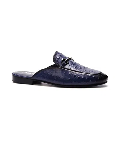 Carlos By Carlos Santana Men's Apollo Bit Slides Shoes In Blue Ostrich Leather