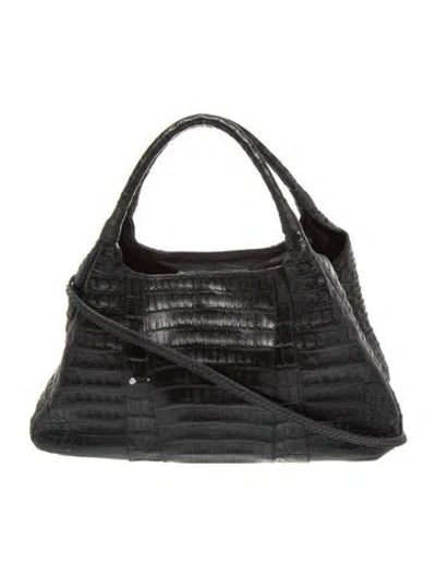 Pre-owned Carlos Falchi Alligator Top Handle Bag In Black