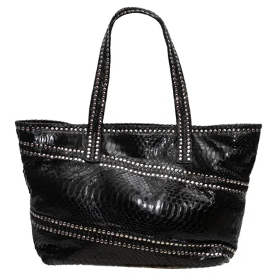 Pre-owned Carlos Falchi Black  Studded Python Tote Bag