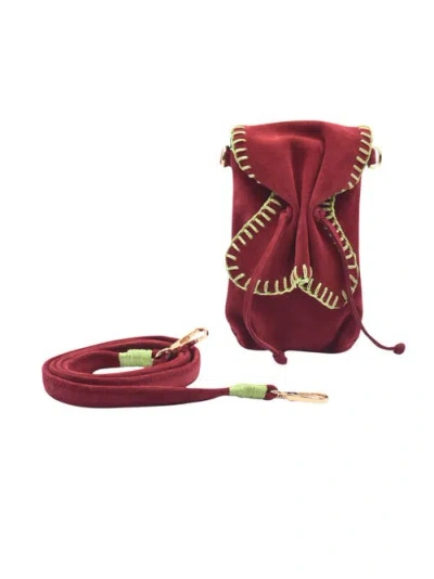 Carlos Falchi Cell Phone Butterly Suede Leather Bag In Burgundy