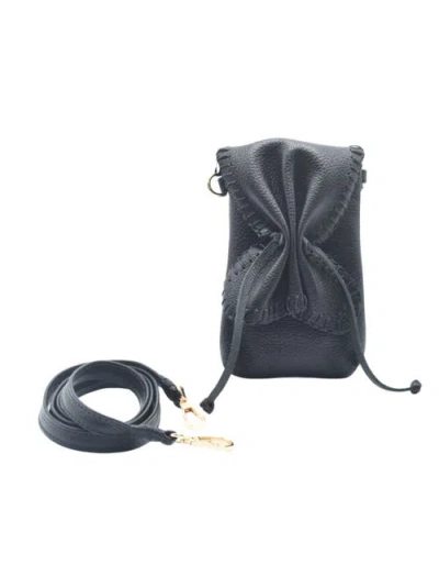 Carlos Falchi Cell Phone Butterly To Grain Leather Bag In Black