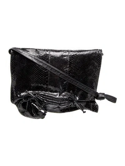 Pre-owned Carlos Falchi Embossed Leather Crossbody Bag In Black