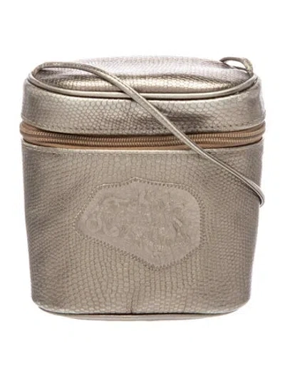 Pre-owned Carlos Falchi Embossed Leather Crossbody Bag In Gray