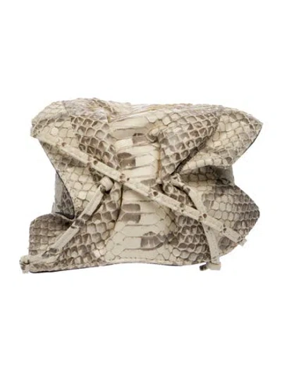 Pre-owned Carlos Falchi Embossed Leather Crossbody Bag In Neutral