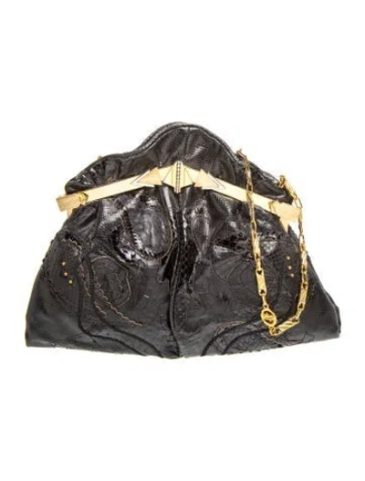 Pre-owned Carlos Falchi Embossed Leather Evening Bag In Black