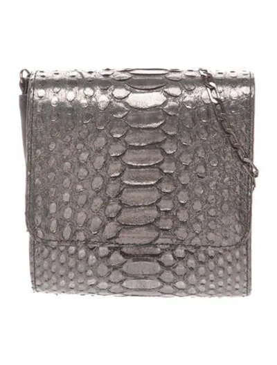 Pre-owned Carlos Falchi Embossed Leather Portfolio In Gray