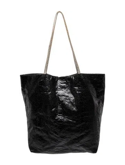 Pre-owned Carlos Falchi Embossed Leather Shoulder Bag In Black