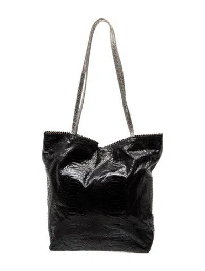 Pre-owned Carlos Falchi Embossed Leather Shoulder Bag In Black