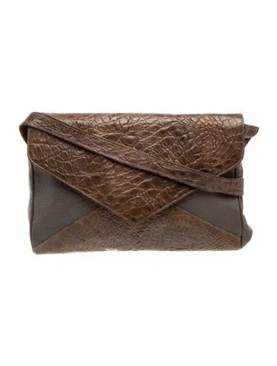 Pre-owned Carlos Falchi Embossed Leather Shoulder Bag In Brown