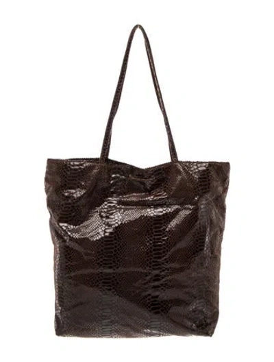 Pre-owned Carlos Falchi Embossed Leather Shoulder Bag In Brown