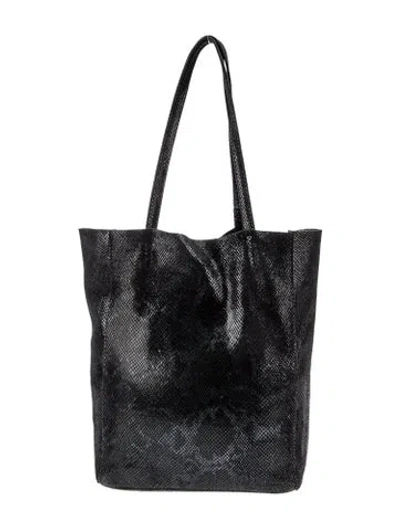 Pre-owned Carlos Falchi Embossed Leather Tote In Black