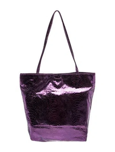 Pre-owned Carlos Falchi Embossed Leather Tote In Metallic/purple