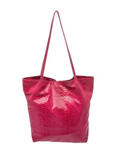 Pre-owned Carlos Falchi Embossed Leather Tote In Pink