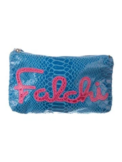 Pre-owned Carlos Falchi Embroidered Cosmetic Bag In Blue