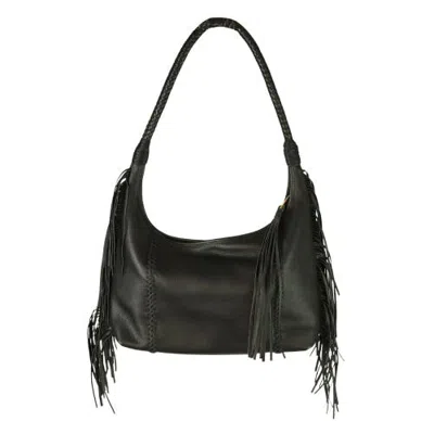 Carlos Falchi Fringe Leather Hobo Bag In Black