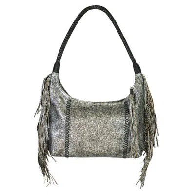 Carlos Falchi Fringe Leather Hobo Bag In Gray