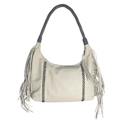 Carlos Falchi Fringe Leather Hobo Bag In Gray