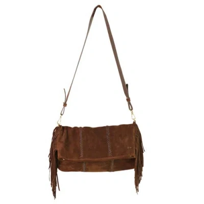 Carlos Falchi Fringe Suede Leather Crossbody Messenger Bag In Brown