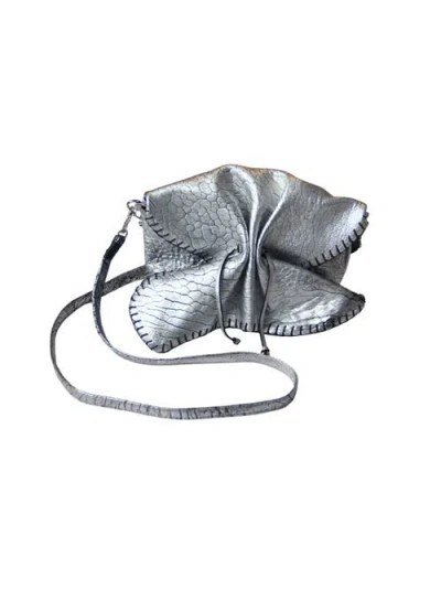 Carlos Falchi Full Size Convertible Butterfly Lambskin Crossbody Bag In Silver