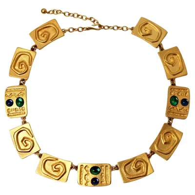 Pre-owned Carlos Falchi Hieroglyph Style Cabochon Gold-tone Necklace In Multi