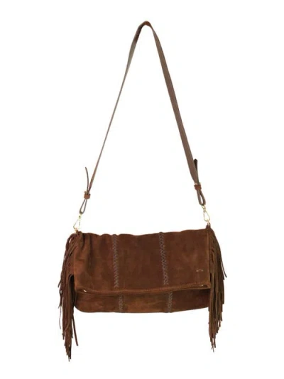 Carlos Falchi Large Fringe Suede Crossbody Messenger In Brown
