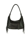 Carlos Falchi Large Fringe Top Grain Leather Hobo Shoulder Bag