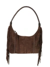 Carlos Falchi Large Fringe Top Grain Leather Hobo Shoulder Bag In Brown