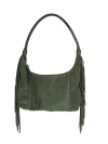 Carlos Falchi Large Fringe Top Grain Leather Hobo Shoulder Bag In Green