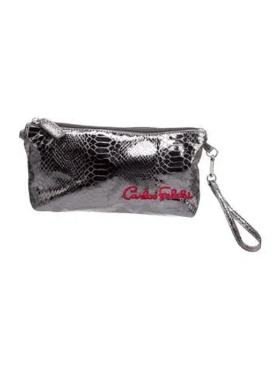 Pre-owned Carlos Falchi Leather Clutch In Silver