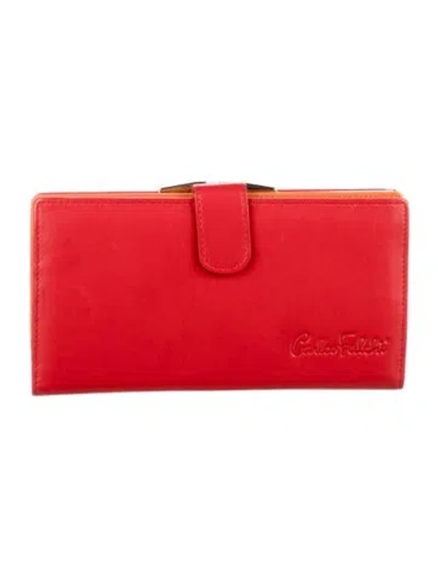 Pre-owned Carlos Falchi Leather Continental Wallet In Red