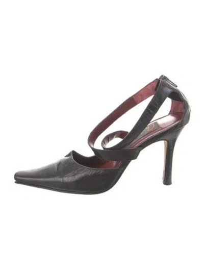 Pre-owned Carlos Falchi Leather Cutout Accent Slingback Pumps In Black