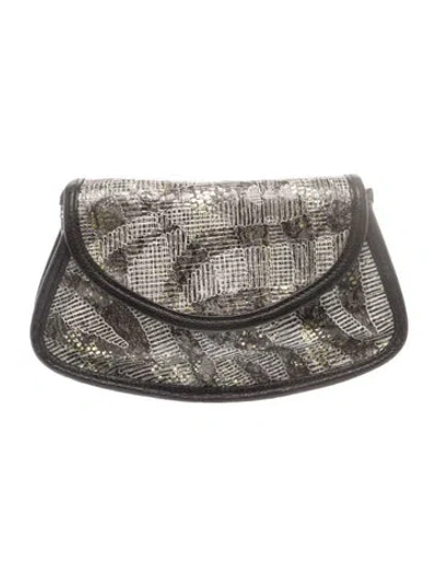 Pre-owned Carlos Falchi Leather Evening Bag In Gray