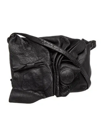 Pre-owned Carlos Falchi Leather Messenger Bag In Black