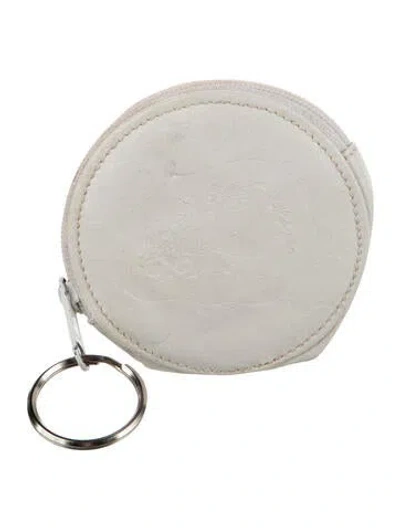 Pre-owned Carlos Falchi Leather Patterned Coin Pouch In White