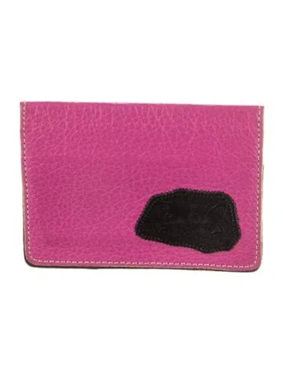 Pre-owned Carlos Falchi Leather Printed Card Holder In Pink