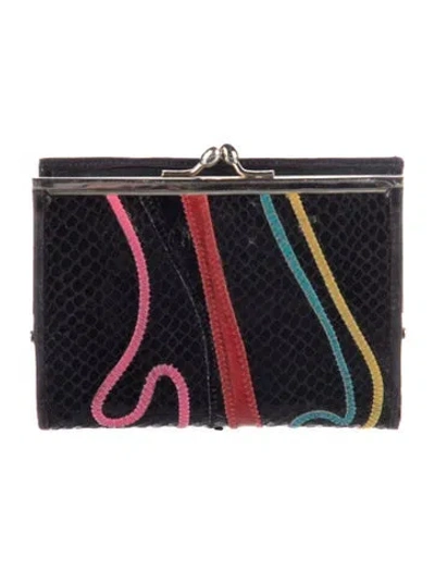 Pre-owned Carlos Falchi Leather Printed Coin Pouch In Black