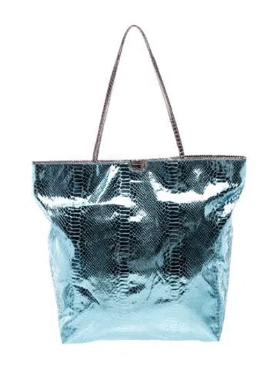Pre-owned Carlos Falchi Leather Tote In Blue/metallic