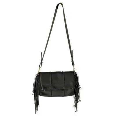 Carlos Falchi Medium Fringe Leather Crossbody Messenger In Black