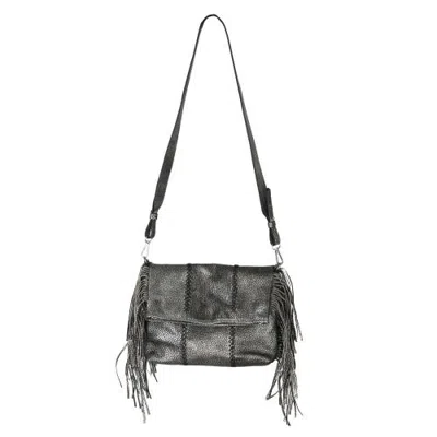 Carlos Falchi Medium Fringe Leather Crossbody Messenger In Gray