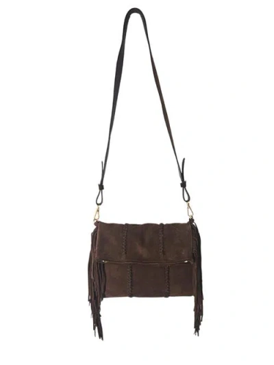 Carlos Falchi Medium Fringe Suede Crossbody Messenger In Brown