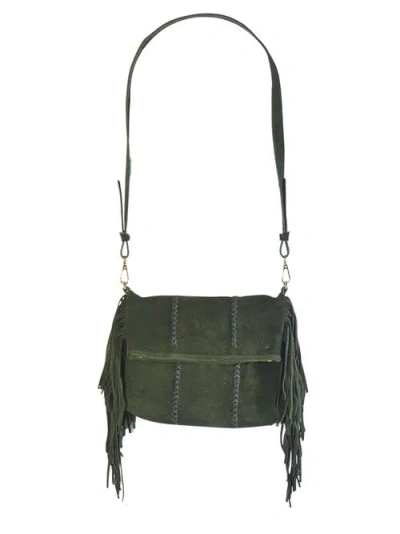 Carlos Falchi Medium Fringe Suede Crossbody Messenger In Green