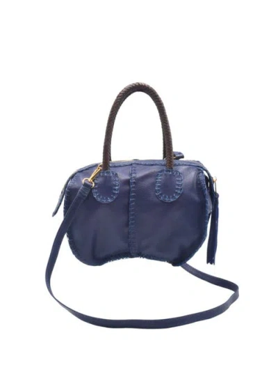 Carlos Falchi Mini Barrel Leather Bag Cf278 In Blue