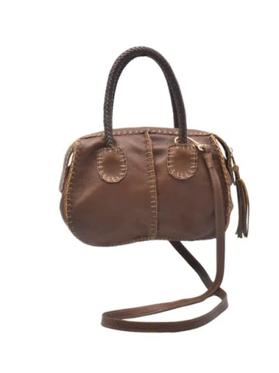 Carlos Falchi Mini Barrel Leather Bag Cf278 In Brown