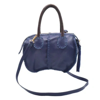 Carlos Falchi Mini Barrel Leather Bag In Navy