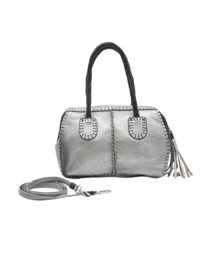 Carlos Falchi Mini Barrel Top Grain Leather Bag In Blue